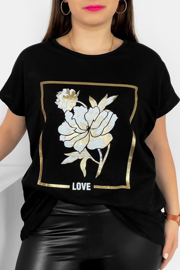 T-shirt damski plus size nietoperz w kolorze czarnym kwiat love Onew 2
