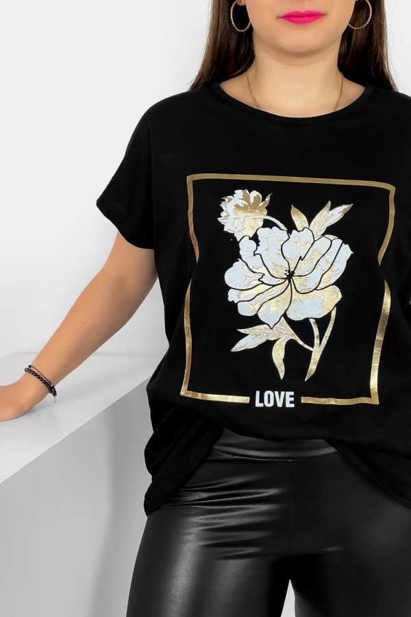 T-shirt damski plus size nietoperz w kolorze czarnym kwiat love Onew 1