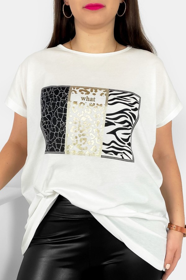 T-shirt damski plus size nietoperz w kolorze ecru wzór zwierzęcy Emir
