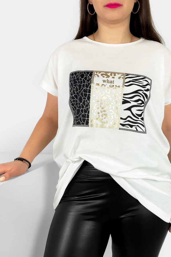 T-shirt damski plus size nietoperz w kolorze ecru wzór zwierzęcy Emir 1