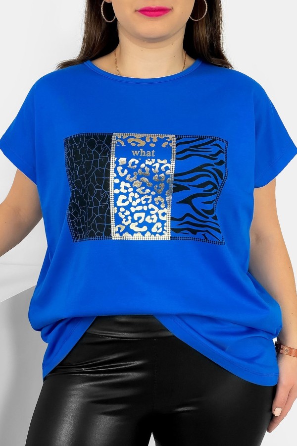 T-shirt damski plus size nietoperz w kolorze niebieskim wzór zwierzęcy Emir