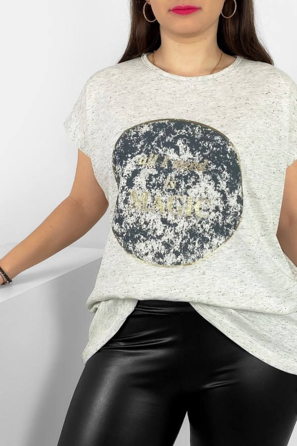T-shirt damski plus size nietoperz w kolorze beżowego melanżu magic Torro 1