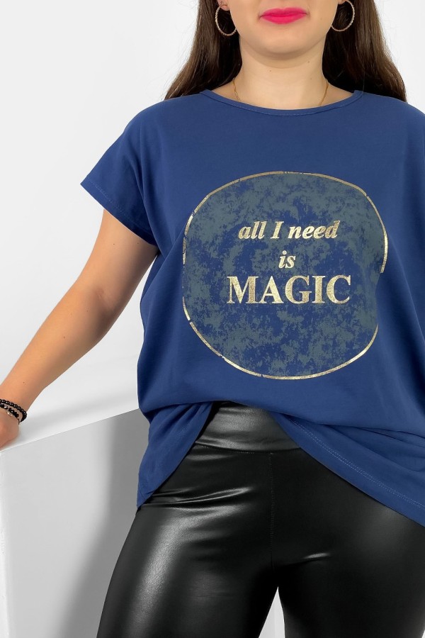 T-shirt damski plus size nietoperz w kolorze dark denim magic Torro 1