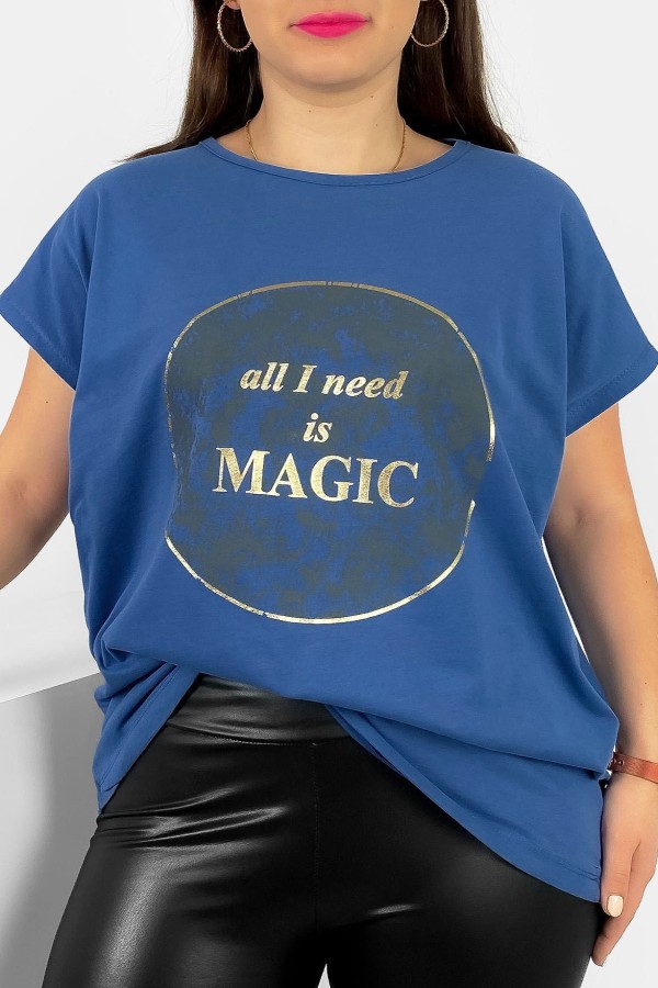 T-shirt damski plus size nietoperz w kolorze denim magic Torro