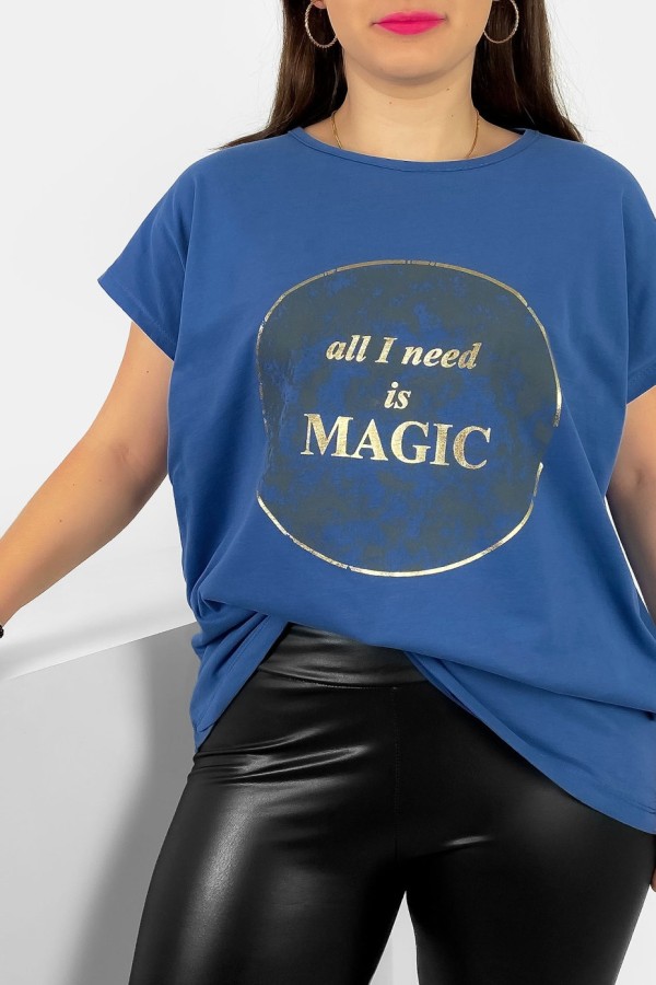 T-shirt damski plus size nietoperz w kolorze denim magic Torro 1