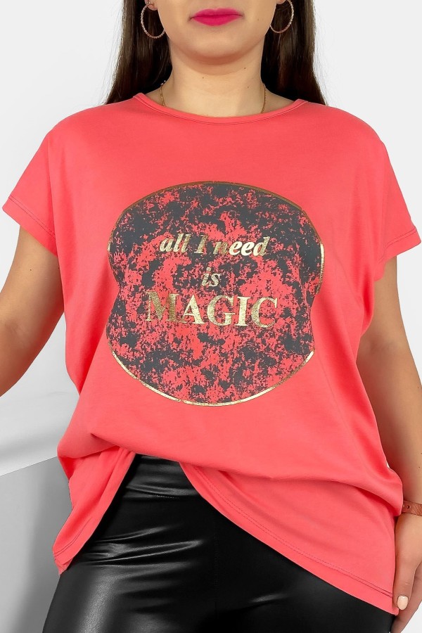 T-shirt damski plus size nietoperz w kolorze morelowym magic Torro