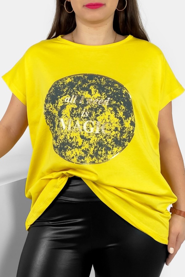 T-shirt damski plus size nietoperz w kolorze żółtym magic Torro