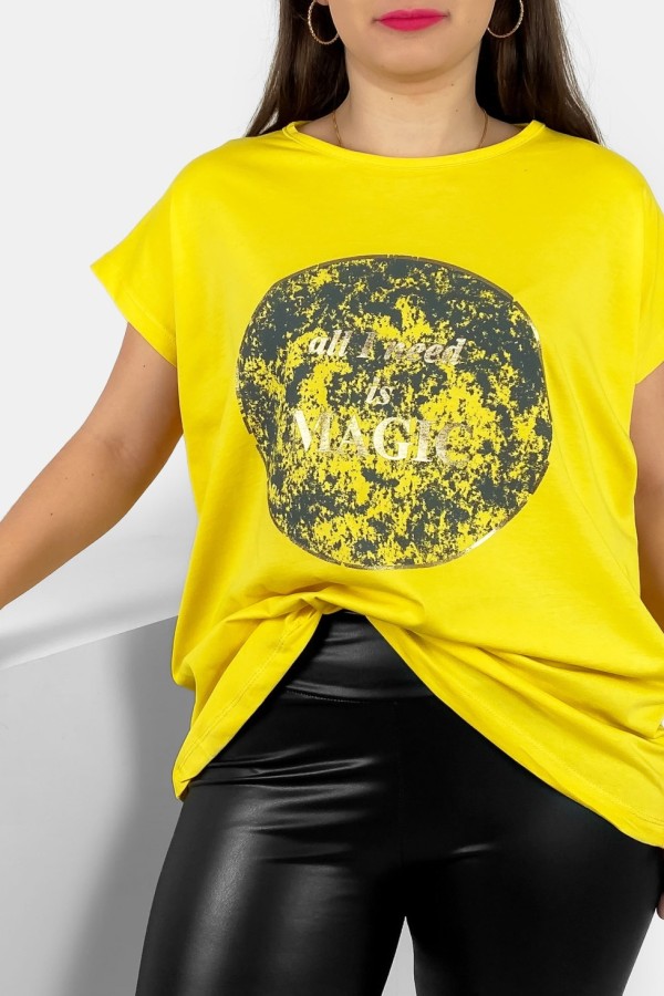T-shirt damski plus size nietoperz w kolorze żółtym magic Torro 1