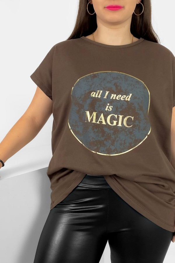 T-shirt damski plus size nietoperz w kolorze brązowym magic Torro 1