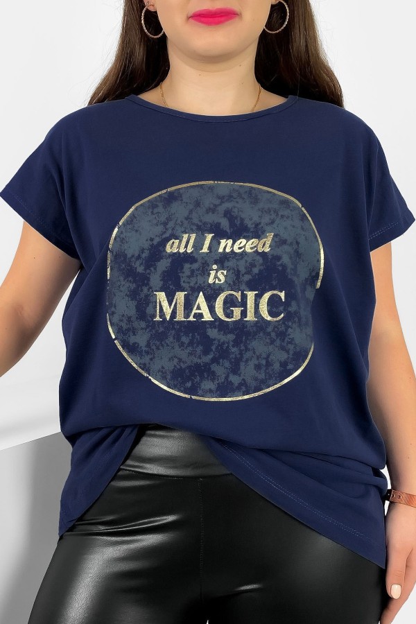 T-shirt damski plus size nietoperz w kolorze granatowym magic Torro
