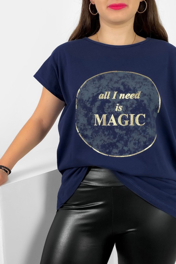 T-shirt damski plus size nietoperz w kolorze granatowym magic Torro 1