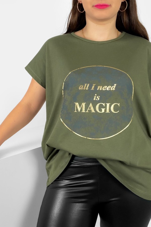 T-shirt damski plus size nietoperz w kolorze khaki magic Torro 1