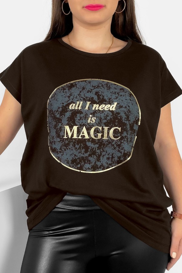 T-shirt damski plus size nietoperz w kolorze czarnego brązu magic Torro