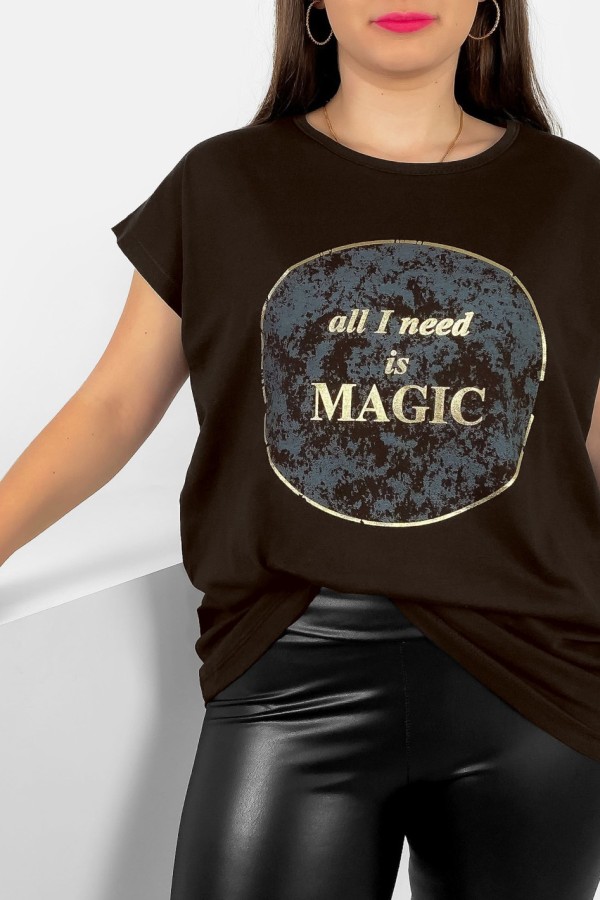 T-shirt damski plus size nietoperz w kolorze czarnego brązu magic Torro 1