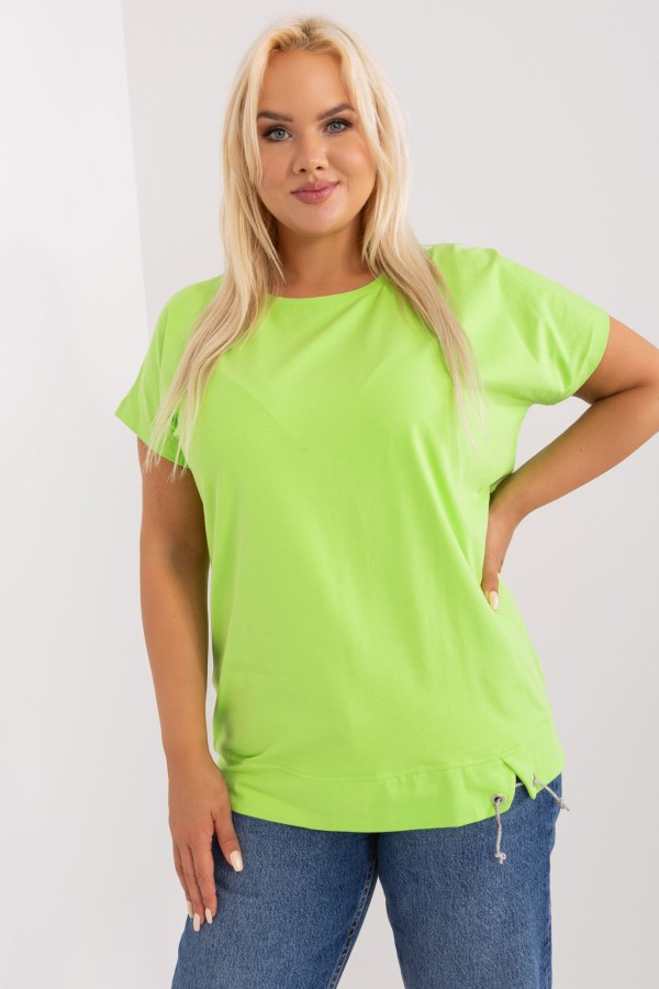 Bluzka damska T-SHIRT plus size w kolorze limonkowym rozcięcie ozdobny sznureczek Paige 1