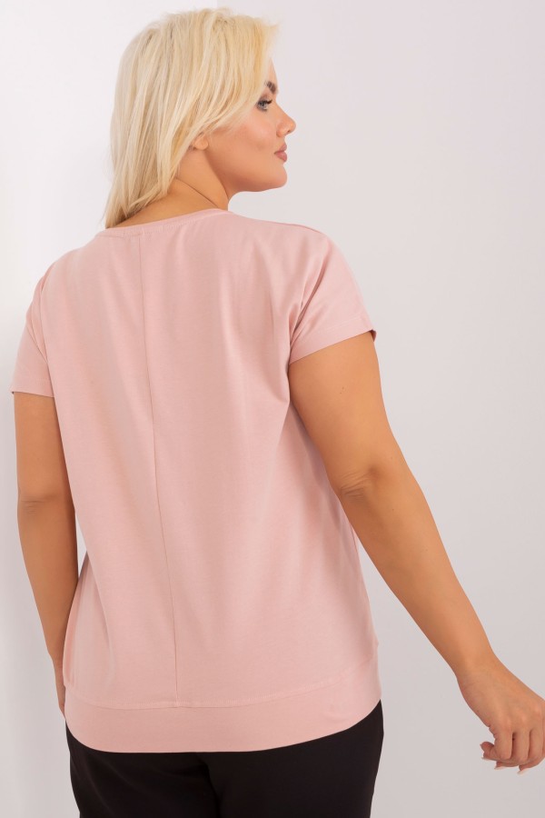 Bluzka damska plus size T-SHIRT w kolorze pudrowym rozcięcie ozdobny sznureczek Paige 3