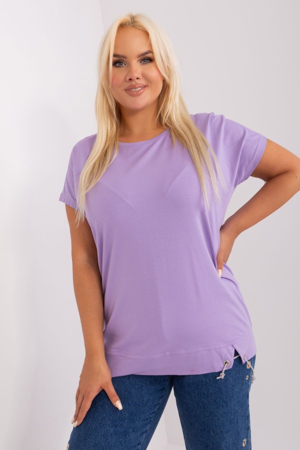 Bluzka damska plus size T-SHIRT w kolorze lila fiolet rozcięcie ozdobny sznureczek Paige 2