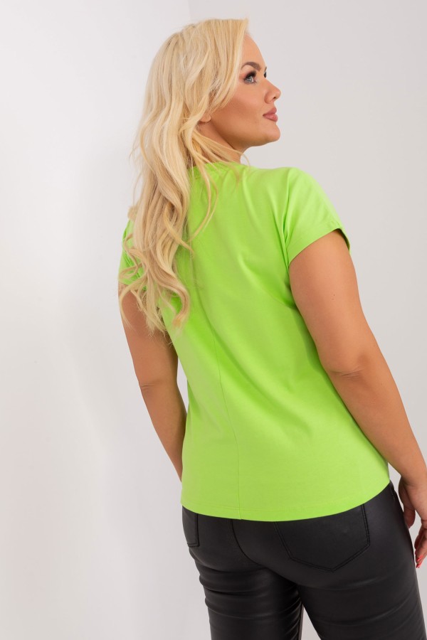 Sportowa bluzka damska plus size w kolorze limonkowym rozcięcia guziki w serek v-neck Varali 4