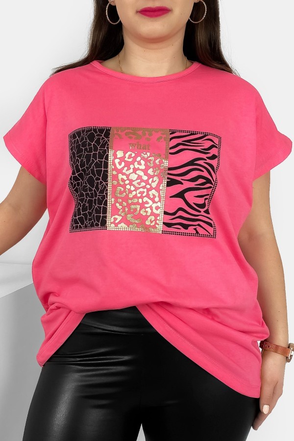 T-shirt damski plus size nietoperz w kolorze różowym wzór zwierzęcy Emir 2