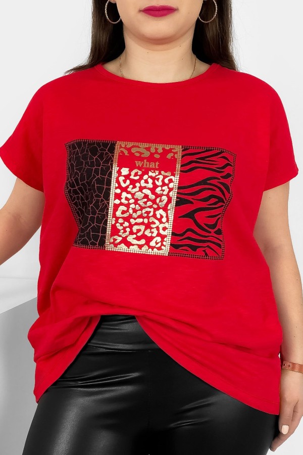 T-shirt damski plus size nietoperz w kolorze czerwonym wzór zwierzęcy Emir 2