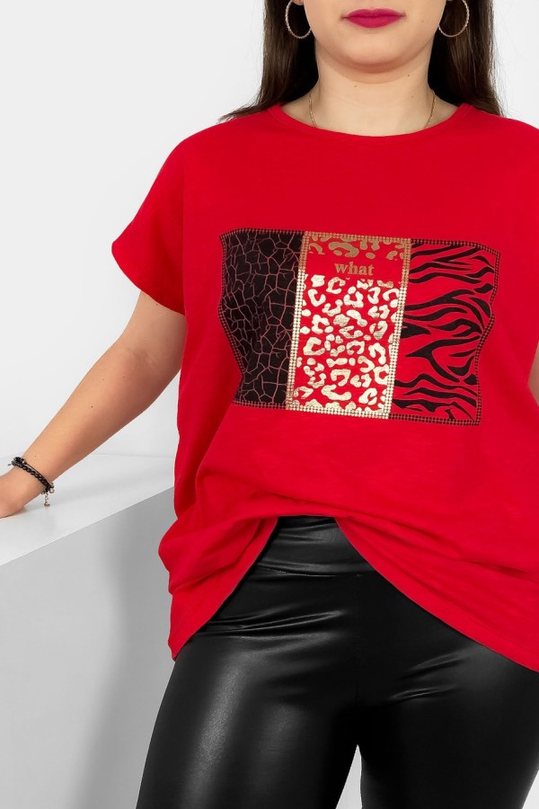 T-shirt damski plus size nietoperz w kolorze czerwonym wzór zwierzęcy Emir 1