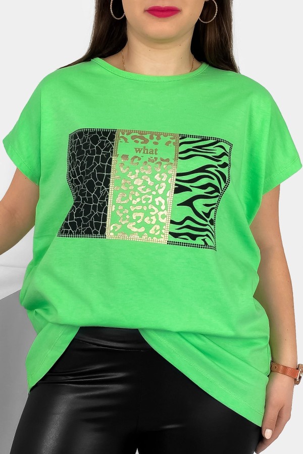 T-shirt damski plus size nietoperz w kolorze zielonym wzór zwierzęcy Emir