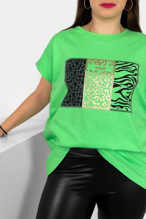 T-shirt damski plus size nietoperz w kolorze zielonym wzór zwierzęcy Emir 1