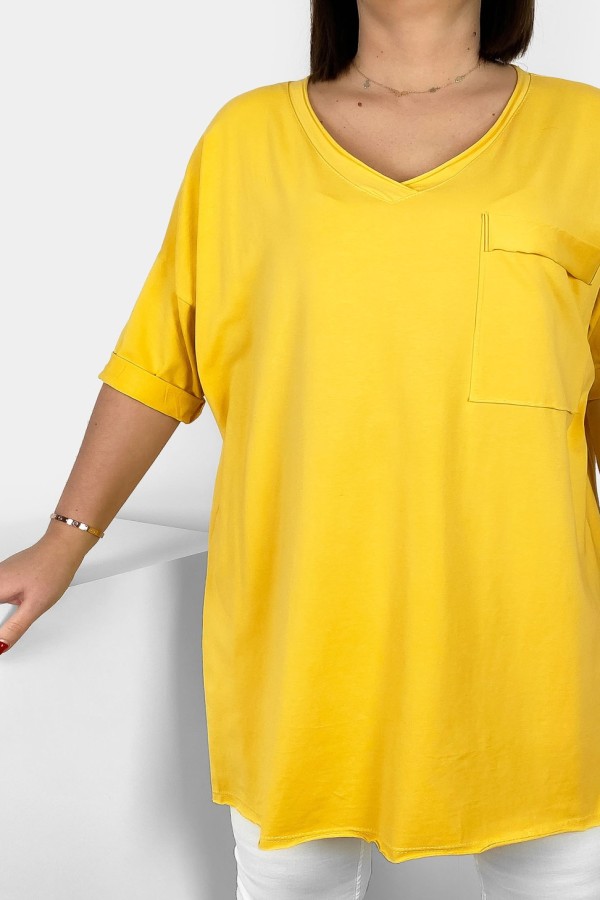 Tunika damska w kolorze bananowym bluzka oversize v-neck kieszeń Polina 1