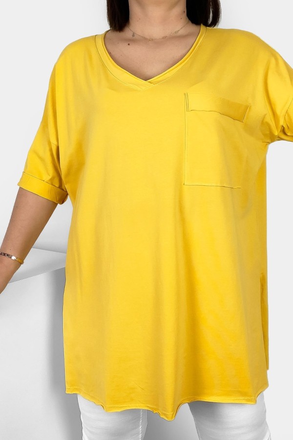 Tunika damska w kolorze bananowym bluzka oversize v-neck kieszeń Polina 2