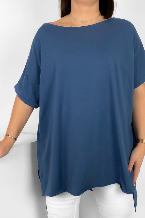 Bluzka damska oversize w kolorze denim dłuższy tył gładka Marsha 2