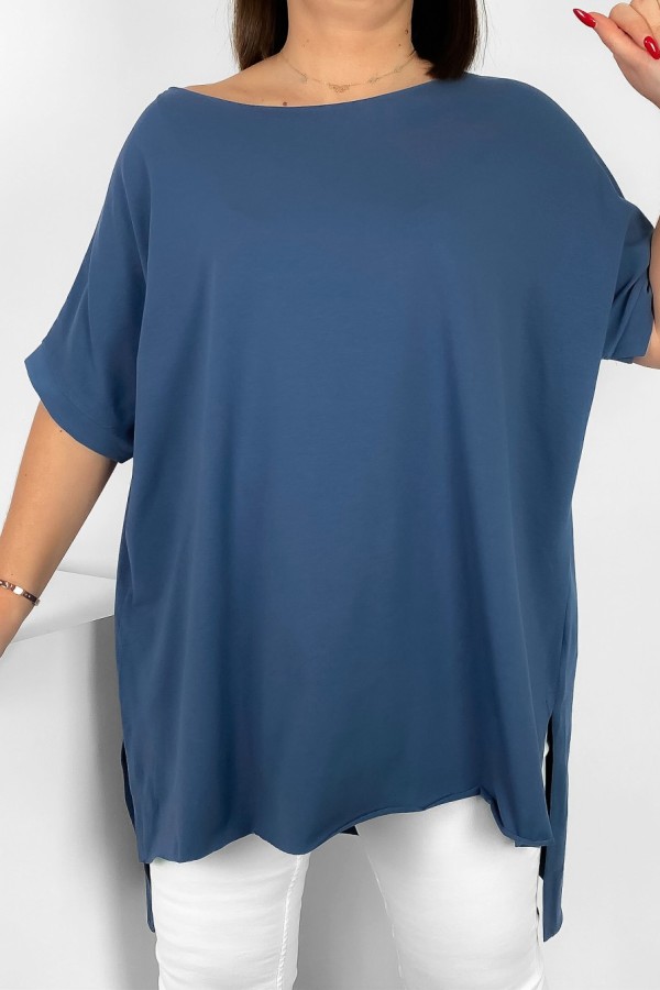 Bluzka damska oversize w kolorze denim dłuższy tył gładka Marsha 1