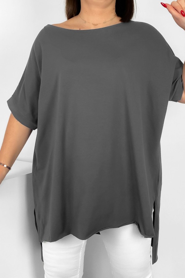 Bluzka damska oversize w kolorze grafitowym dłuższy tył gładka Marsha 2
