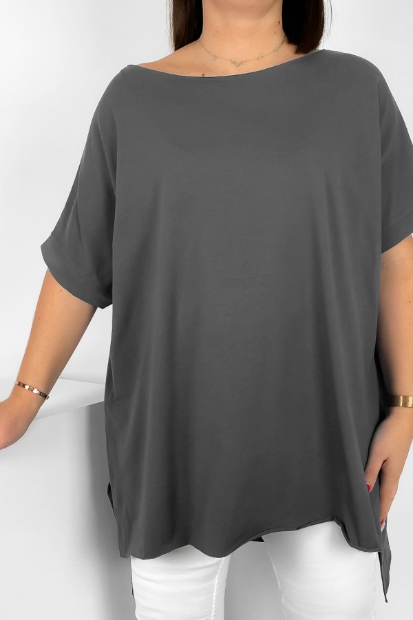 Bluzka damska oversize w kolorze grafitowym dłuższy tył gładka Marsha 1