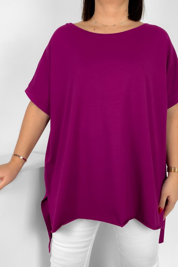 Bluzka damska oversize w kolorze magenta dłuższy tył gładka Marsha 2