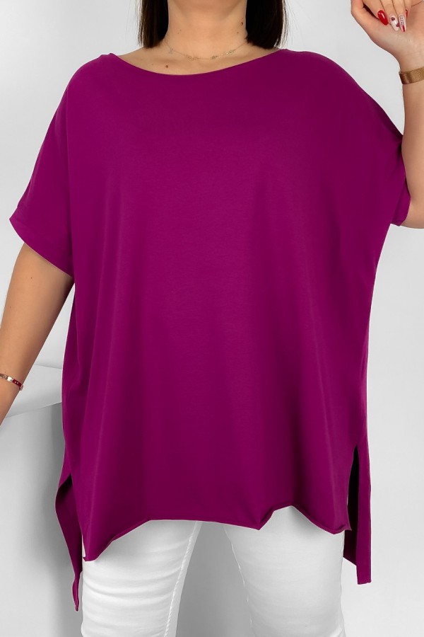 Bluzka damska oversize w kolorze magenta dłuższy tył gładka Marsha 1