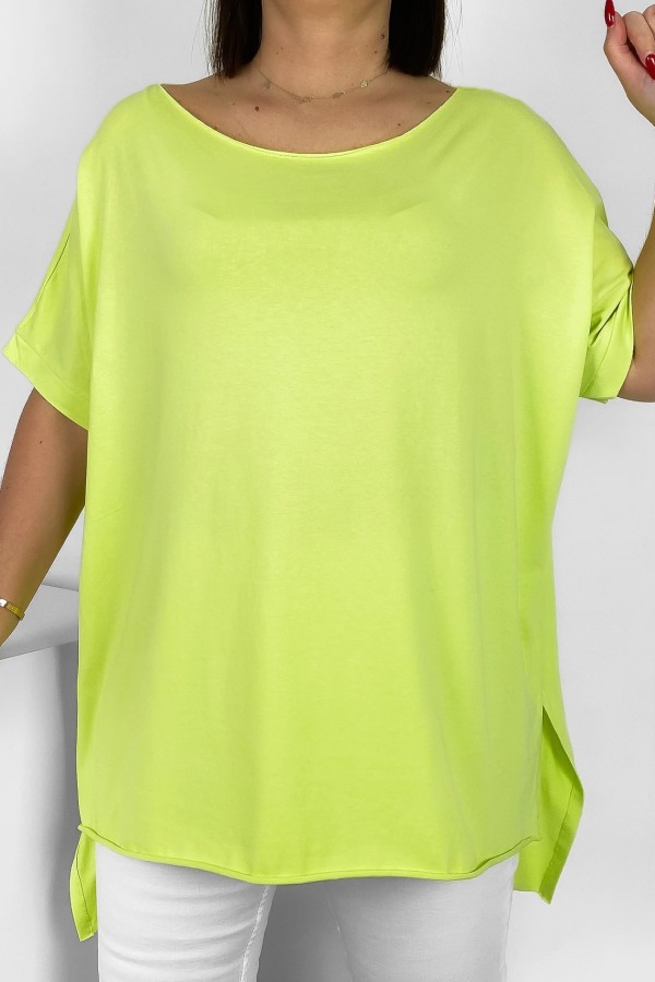 Bluzka damska oversize w kolorze limonkowym dłuższy tył gładka Marsha