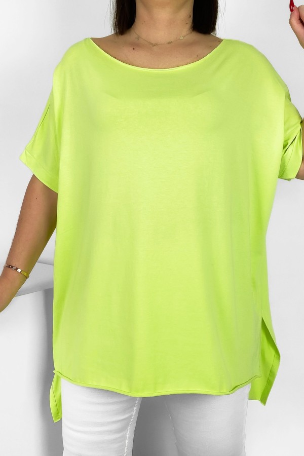 Bluzka damska oversize w kolorze limonkowym dłuższy tył gładka Marsha 1