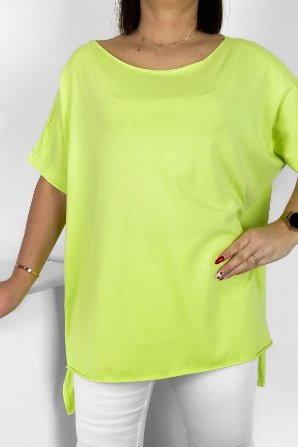 Bluzka damska oversize w kolorze limonkowym dłuższy tył gładka Marsha 2