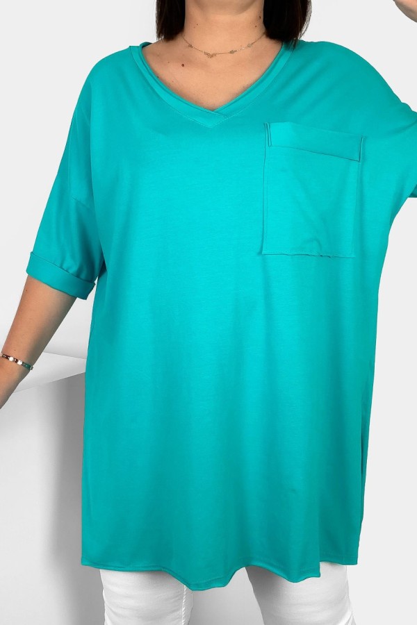 Tunika damska w kolorze tiffany bluzka oversize v-neck kieszeń Polina 2