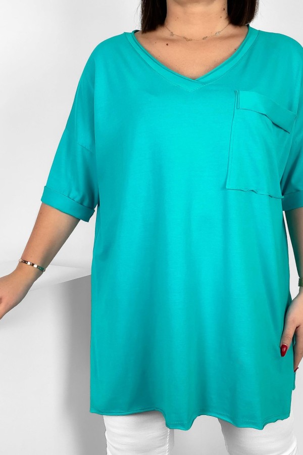 Tunika damska w kolorze tiffany bluzka oversize v-neck kieszeń Polina 1