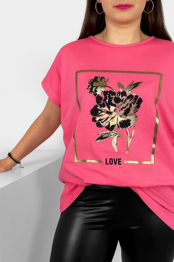 T-shirt damski plus size nietoperz w kolorze różowym kwiat love Onew 1