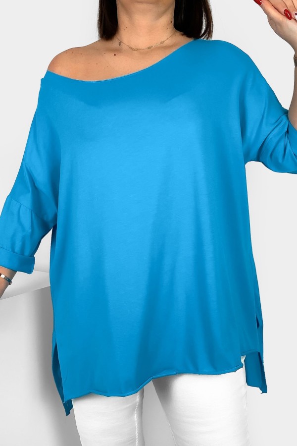 Tunika bluzka damska w kolorze turkusowym oversize dłuższy tył gładka Gessa