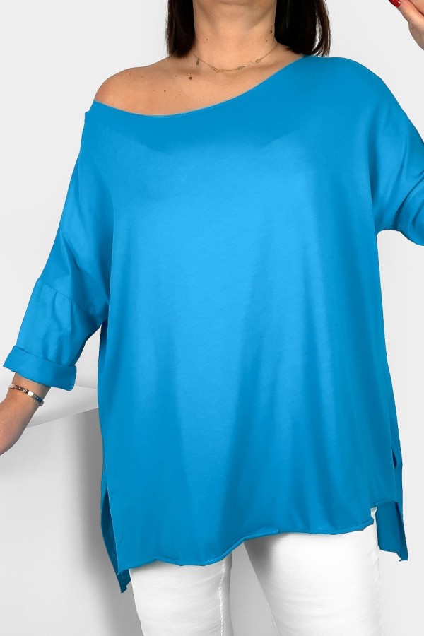 Tunika bluzka damska w kolorze turkusowym oversize dłuższy tył gładka Gessa 1