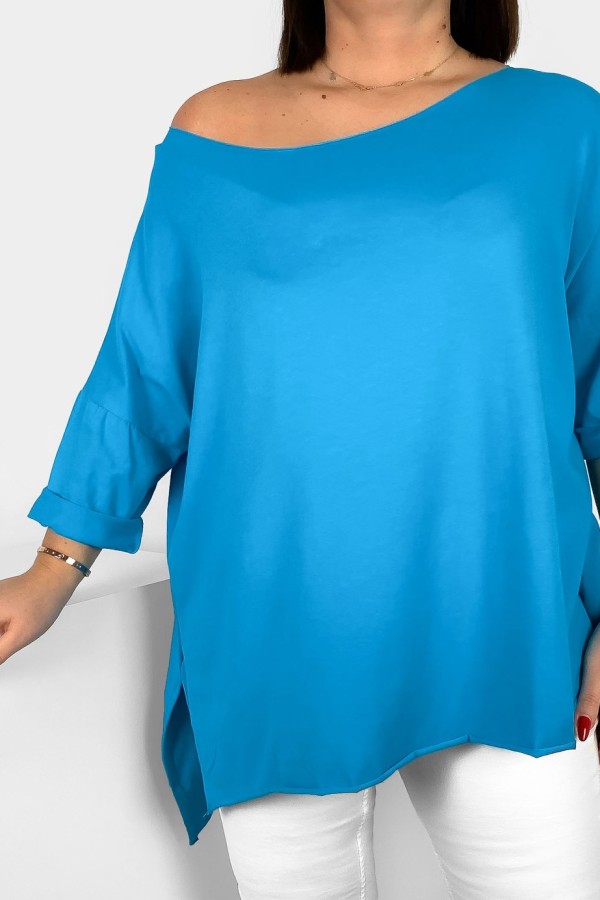 Tunika bluzka damska w kolorze turkusowym oversize dłuższy tył gładka Gessa 2