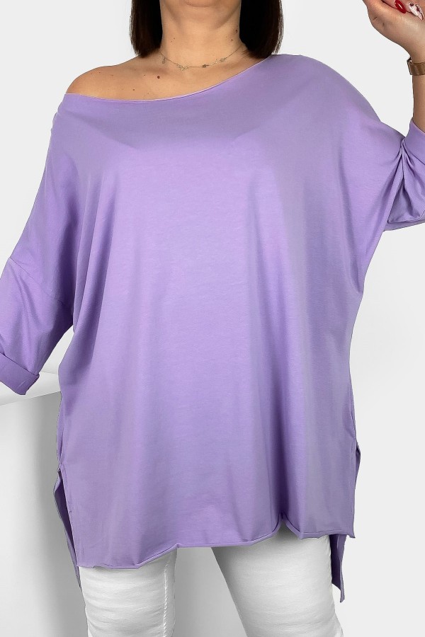 Tunika bluzka damska w kolorze lila fiolet oversize dłuższy tył gładka Gessa