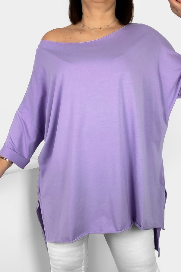 Tunika bluzka damska w kolorze lila fiolet oversize dłuższy tył gładka Gessa 1