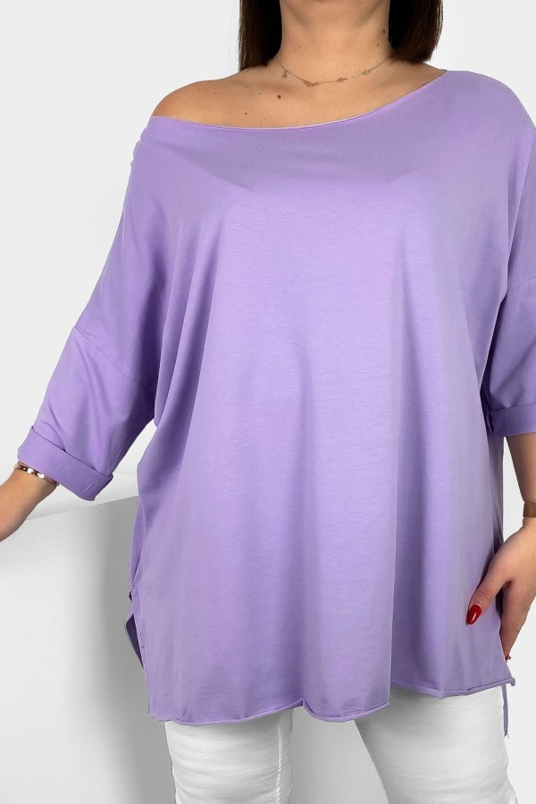Tunika bluzka damska w kolorze lila fiolet oversize dłuższy tył gładka Gessa 2