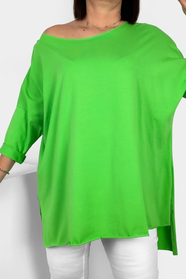 Tunika bluzka damska w kolorze jasnej zieleni oversize dłuższy tył gładka Gessa 1