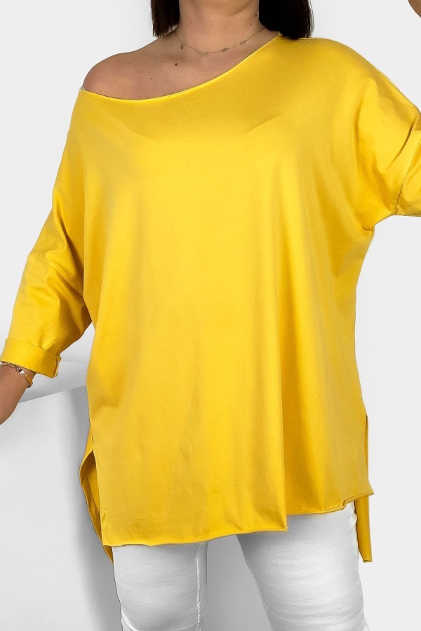 Tunika bluzka damska w kolorze bananowym oversize dłuższy tył gładka Gessa 2