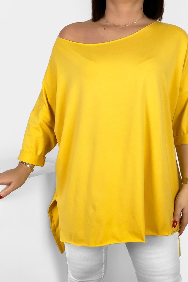 Tunika bluzka damska w kolorze bananowym oversize dłuższy tył gładka Gessa 1